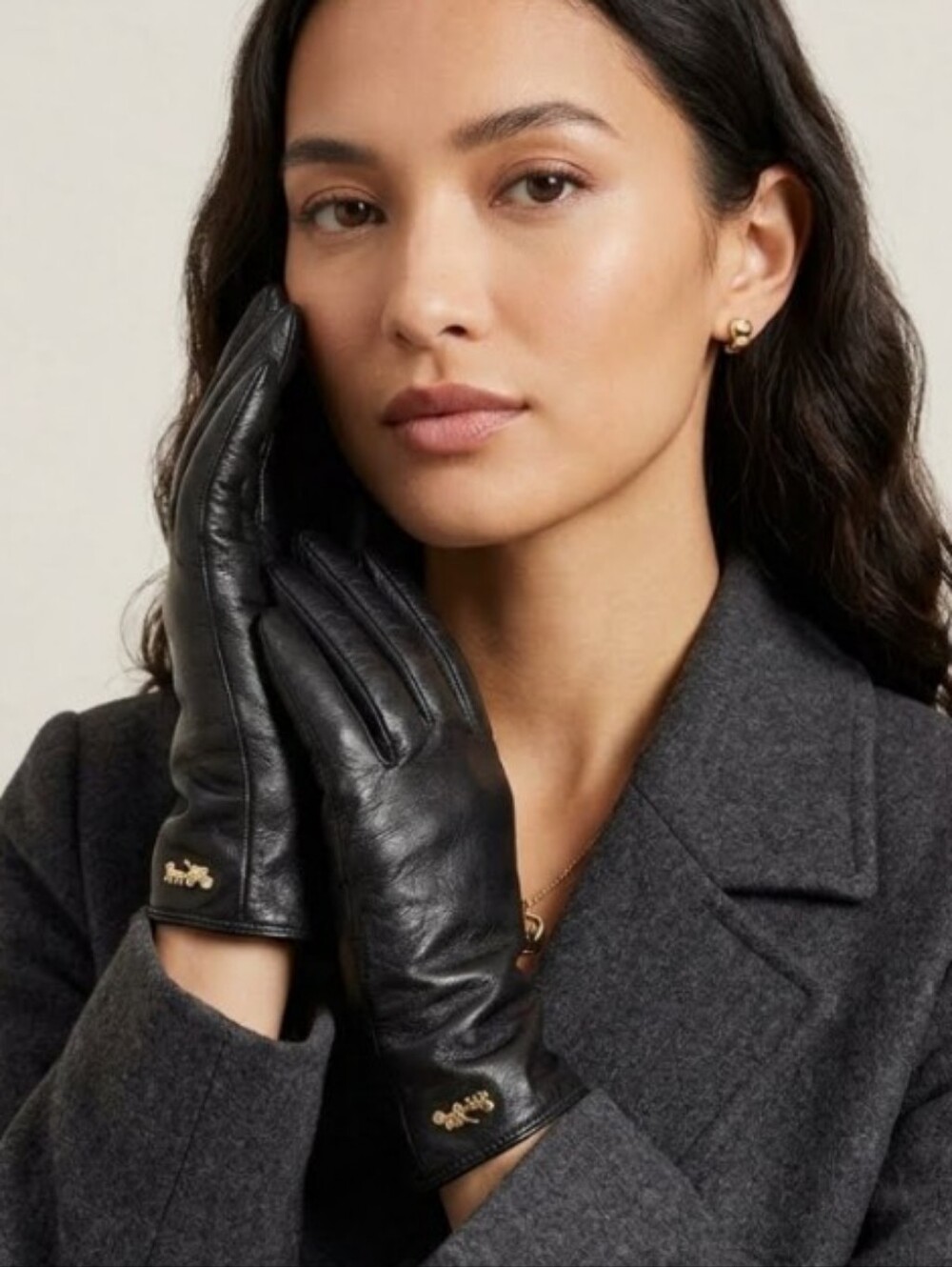 Coach Black Leather Horse And Carriage Tech Gloves NWT